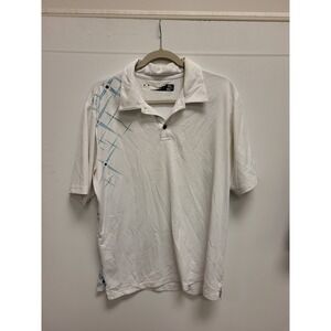 Oakley Golf Polo Shirt‎ Mens L White Blue Short Sleeve Athletic Top
